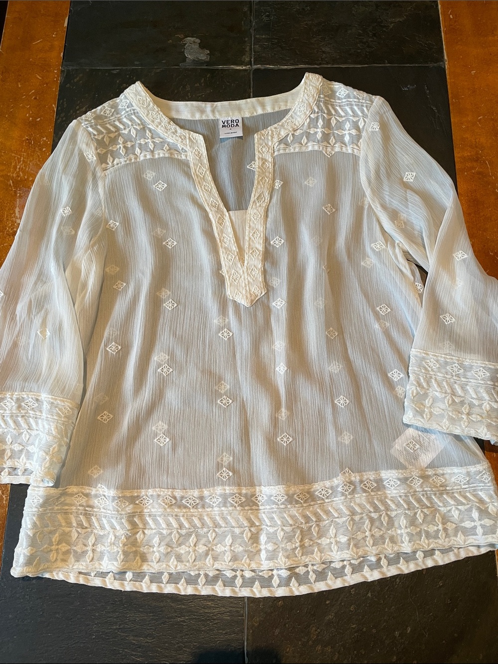 Vero Moda Cream Embroidered Tunic Top